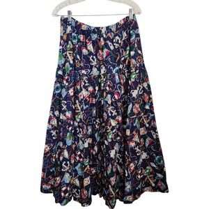 Vtg Womens Tiered Broomstick Maxi Skirt‎ Peasant US Made Cactus Flower Nautica